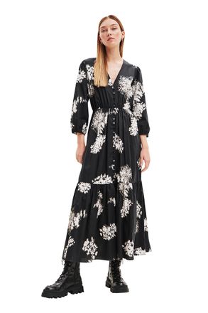 Desigual Kendall Monochrome Long Sleeved Floral Boho Maxi Dress 23WWVW06 Black