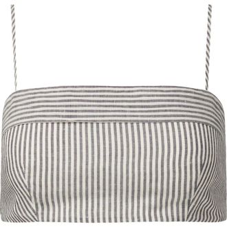 Onia Air Linen Foldover Cropped Top in Deep Navy/white at Nordstrom, Size 14