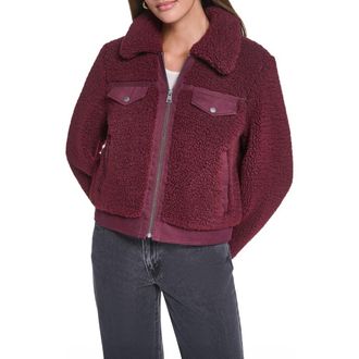 Levi's Fleece & Denim Bomber Jacket in Oxblood at Nordstrom, Size X-Small