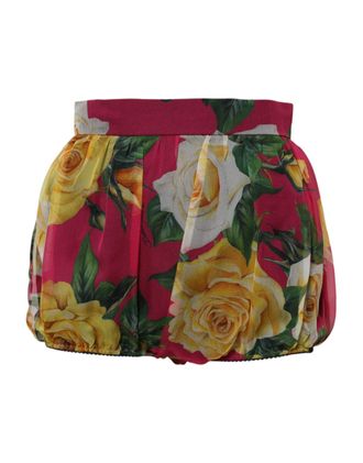 Dolce & Gabbana Red Floral High Waist Women Hot Pants Shorts Pink Silk