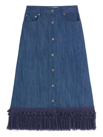 【送料&関税込】Valentino Blue Denim Cotton Skirt Valentino Garavani V-Logo Pleated Denim Midi Skirt | Neiman