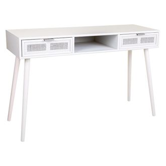 Wanderlust Deco Wanderlust Deco - Recibidor De Madera Y Rejilla En Blanco 120x42x79