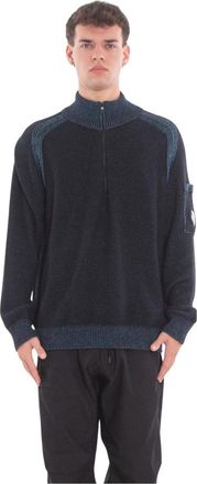 C.P. Company Fleece Knit Half Zip Lens Sweater - Heren - Coltruien - Blauw - S - Wol - Truien & Vesten
