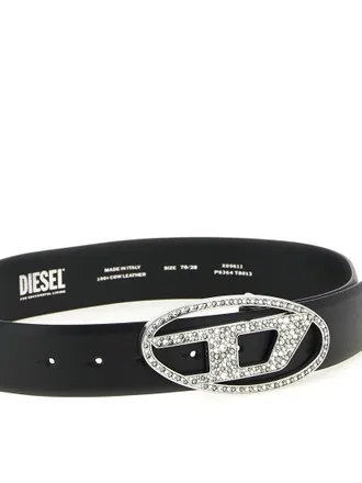 Diesel Crystal-Embellished Belt - Black