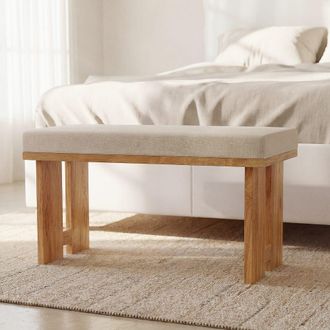 Maisons du monde Taburete de algod&oacute;n crudo y patas de madera de acacia