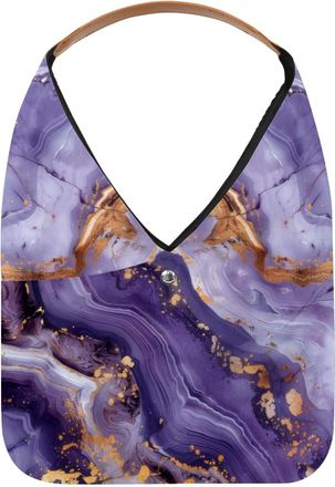 Generic Purple Lavender Gold Marble Texture Reusable Lightweight Grocery Bags - Foldable Into Compact Pouch, Washable & Sturdy, Multipurpose for Shopping and 
