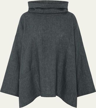 Eskandar Heavyweight Delave Linen Angle-To-Front Monks Top - Long Length