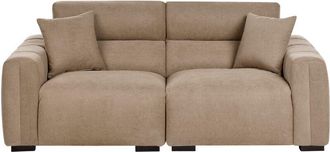 Beliani Sof&aacute; 3 Plazas De Tela Con Cojines Tapicer&iacute;a Resistente Al Agua Aspecto Afelpado Marr&oacute;n Claro Fauskan