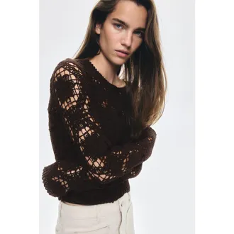 H&M Crochet-look Cardigan in Brown at Nordstrom, Size Xx-Small