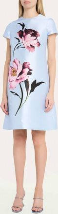 Teri Jon Floral-Print Faille Dress In Blue