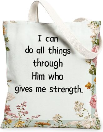 Generic Floral Canvas Tote Bags, Elegant Flower Print Reusable Grocery Totes, Spring Vintage Lightweight Washable Shoulder Strap Ca, White, 13x15 Inch