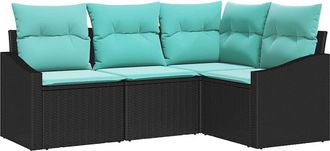 vidaXL Juego De Sof&aacute; 4 Uds. Negro Rat&aacute;n Sint&eacute;tico Vidaxl