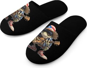 Generic Puerto Flag Frog Guitar Mens Slippers Warm Non-Slip Houes Shose Spa Slipper for Home Bedroom