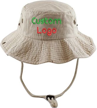Generic Custom Embroidered Logo & Text Bucket Hat Design Your Own Personalized Summer Sun Fishing Hats Khaki