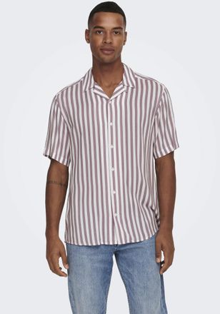 Only & Sons Kurzarmhemd ONLY & SONS ONSWAYNE LIFE SS VISCOSE, Herren, Gr. M, N-Gr, rot (nirvana), Web, Obermaterial: 100% Viskose, gestreift, normal, Hemden Kurza