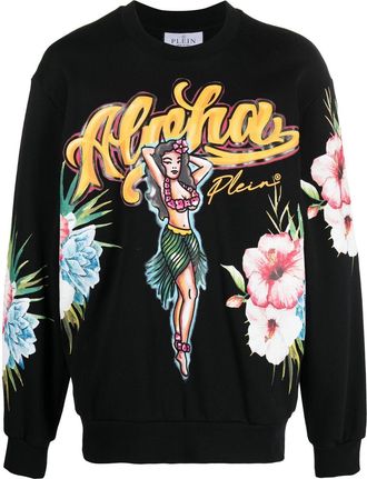 Philipp Plein Hawaii-print sweatshirt - men - Cotton - XXXL - Black