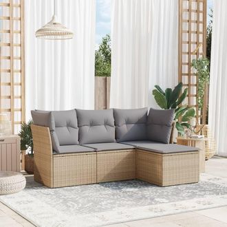 vidaXL Juego De Sof&aacute;s Jard&iacute;n Con Cojines 4 Pzas Rat&aacute;n Sint&eacute;tico Beige Vidaxl