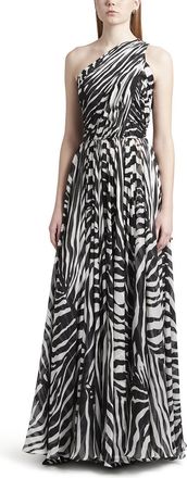Dolce & Gabbana Zebra-Print One-Shoulder Silk Chiffon Gown
