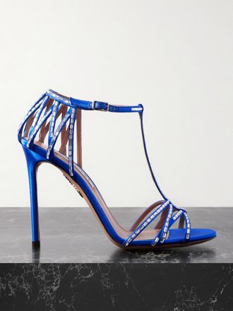 Aquazzura Sandali In Raso Con Cristalli Forever More 110 - Blu