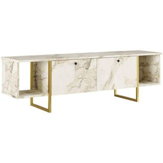 Dmora Dmora - Mobile porta TV Adalberta, Credenza da soggiorno, Armadio basso per TV, Base parete attrezzata, 160x40h48 cm, Bianco e Oro