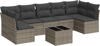 vidaXL Set De Sof&aacute;s De Jard&iacute;n 8 Pzas Y Cojines Rat&aacute;n Sint&eacute;tico Gris Vidaxl