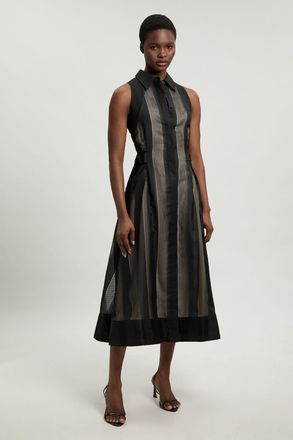Karen Millen Womens Textured Organza Mix Sleeveless Shirt Dress - Black - Size 16 UK