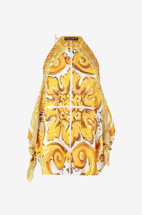 Dolce & Gabbana Seidentwilltop mit Neckholder-Ausschnitt Majolika