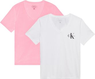 Calvin Klein Jeans T-Shirt CALVIN KLEIN JEANS A- Logo VN 2 pack Tee, Damen, Gr. XXL (46), rosa (wei&szlig;, pink), Single Jersey, Obermaterial: 100% Baumwolle, unifarben, regu