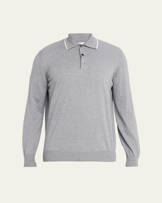 Brunello Cucinelli Mens Cotton and Cashmere Knit Polo Sweater