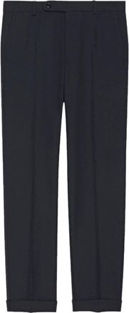 Gucci Marineblauwe wollen twill straight-leg broek - Heren - Nette broeken - Blauw - M - Wol - Broeken