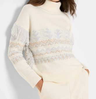 Nic+Zoe Tinsley Trimmed Fringe Sweater In Cream Multi