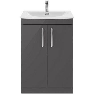 Nuie Nuie - Athena Floor Standing 2-Door Vanity Unit with Basin-4 600mm Wide - Gloss Grey