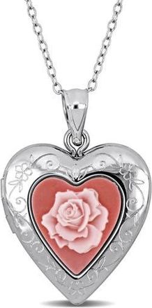 Delmar Pink Rose Heart Locket Pendant Necklace in Silver/Pink at Nordstrom Rack