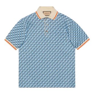Gucci Geometric G Cotton Piquet Polo Shirt Light Blue 742385-XJFGF-4311