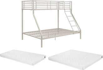 Vente-Unique Letto A Castello 90 E 140 X 190 Cm Acciaio Beige + Materasso - Elevatio Iii