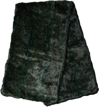 Dolce & Gabbana Black Green Stripe Fur Shawl Neck Wrap 180cm x49cm Womens Scarf