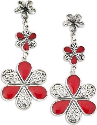Samuel B. Engraved Coral Flower Drop Earrings in Red at Nordstrom Rack
