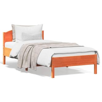 vidaXL Vidaxl - Cama Sin Colch&oacute;n Madera Maciza De Pino Marr&oacute;n Cera 100x200 Cm