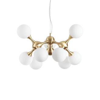 Netlighting Nodi Indoor Mutli Arm Ceiling Pendant Lamp 9 Lights Brass Satin E14 in Yellow