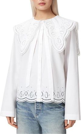 AllSaints Marie Openwork Detail Button-Up Shirt in Optic White at Nordstrom, Size 10 Us