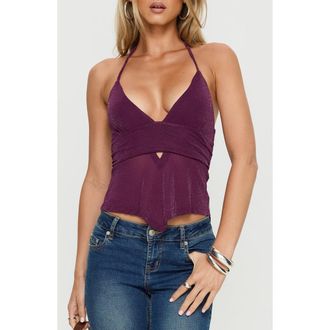 Princess Polly Averee Halter Top in Plum Sparkle at Nordstrom, Size 12