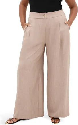 City Chic Luci Pleated Wide Leg Pants in Latte at Nordstrom, Size 18W
