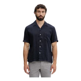 GANT Hawaiiaanse Linnen Blouse - Heren - Korte mouwen Overhemden - Blauw - 2XL - Linnen - Overhemden
