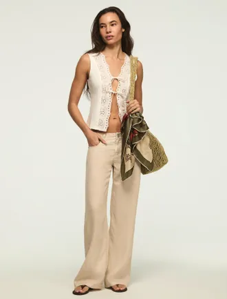 Lucky Brand Womens Baggy Linen Wide Leg Pant