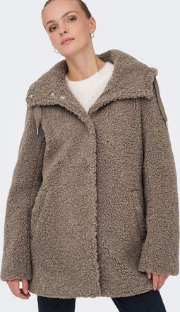 Only Kurzmantel ONLY ONLMINA CURLY TEDDY COAT OTW, Damen, Gr. S, mountain trail, Pl&uuml;sch, Obermaterial: 100% Polyester, unifarben, regular fit, M&auml;ntel Kurzm