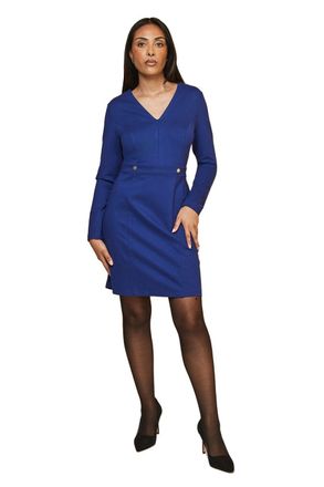 Wallis Petite Jersey Ponte Button Pencil Dress, 14, Cobalt