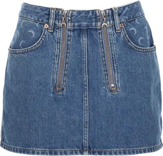 Marine Serre High-Waisted Crescent Pattern Denim Mini Skirt