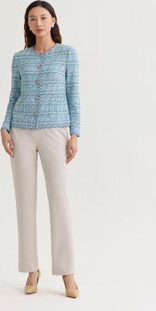 Ming Wang Heritage Braided Trim Tweed Knit Jacket in Serene/nebula/lime/blk/wht at Nordstrom, Size X-Small