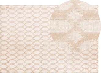 Beliani Alfombra De Viscosa Beige 140 X 200 Cm Patr&oacute;n Geom&eacute;trico Tejido A Mano Cizre