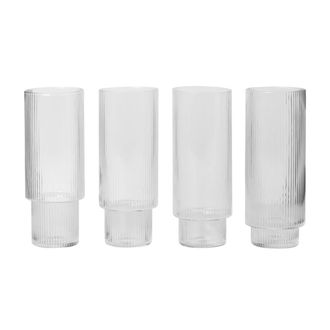 Ferm Living Ripple Longdrink-Gl&auml;ser, klar (4er-Set)